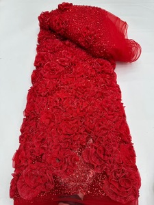 Ni. Ai phong cách mới mô hoa ren thêu đính cườm ren sáng bóng sequin ren vải lưới đính cườm ren vải với ngọc trai - Product Image 4