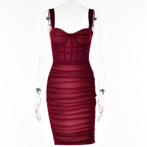 Vestido Bodycon de Malla con Diseño de Espina de Pescado Estilo Europeo-Americano, Escote Corazón, Largo Midi, Capa Transparente, Translúcido, para Fiesta y Club, para Mujer - Product Image 5