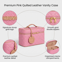 Trousse de Toilette Matelassée en Cuir Véritable LZ Manufacturer pour Femme avec Étiquette de Bagage – Organisateur de Maquillage et de Voyage