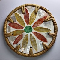 Tapis en rotin tressé à la main en forme de coquille, résistant à la chaleur, dessous de plat multicolore fait main en paille, protection durable pour vaisselle