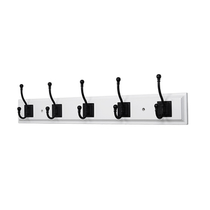 Perchero de pared de doble capa con 5 ganchos de aleación de zinc y MDF, blanco/negro, rectangular, para sala de estar/ropero, individual - Product Image 1