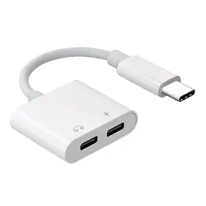 Adaptador de áudio de fone de ouvido, preço de fábrica, 2 em 1, dual premium, tipo c, com entrada de 3.5mm e porta de carregamento, divisor adap