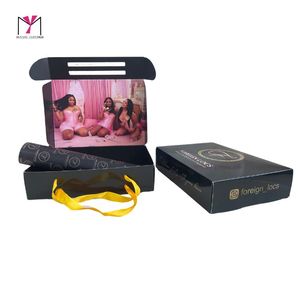 Foreign Locs Custom Paper Gift <b>Box</b> With Handle For Wig Packaging Art Paper Self Erecting Rectangle Design UV Printing - Product Image 2