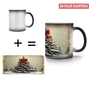 Frosted Black <b>Ceramic</b> <b>Mug</b> 11oz Heat Color Changing Sublimation Christmas Tree Design - Product Image 4
