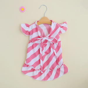 Pet Dress Striped Pink V-Neck Tie-Up Ruffle Short Sleeve For Dogs Cats Spring Summer - Product Image 3