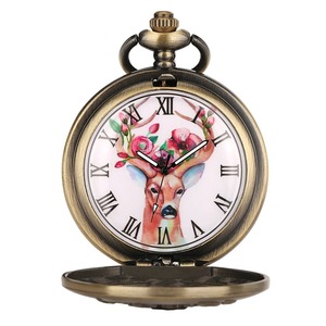 สีบรอนซ์Hollow Elk Headครึ่งHunter Designควอตซ์นาฬิกาสําหรับชายเลขโรมัน<span class=keywords><strong>Analogue</strong></span>จี้นาฬิกาสร้อยคอนาฬิกา - Product Image 2