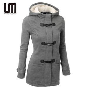 Gümrükleme satış kadın özel Logo kış rüzgarlık-kalın sıcak kapüşonlu orta uzunlukta ceket, tek göğüslü rahat ceket - Product Image 2