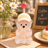 Tasse à café glacé en verre borosilicate avec logo personnalisé, motif ours en peluche fraise rose, avec couvercle et paille, pour adultes