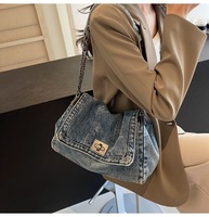 Tas selempang Denim uniseks, dompet perjalanan kasual bahu tunggal kapasitas besar untuk pasangan wanita