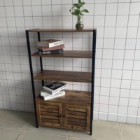 Vintage Bodenschrank mit Tür, Antiker Holz- und Metallschrank mit Regal für das Wohnzimmer