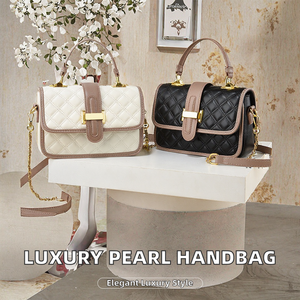 High Quality Luxury PU Waterproof Women's Messenger Bags Custom Fashionable <b>Shoulder</b> Bags Chain Pearl Embroidery Bow Diamonds - Product Image 2