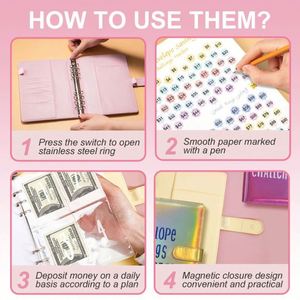 100 Envelopes Money Saving Challenge Budget Binders A5 PU Leather Budget Loose <b>Leaf</b> Design - Product Image 4