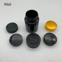 En vrac prêt à expédier 60ml en plastique noir PET pot vide pilule conteneur capsule bouteille avec bouchon blanc résistant aux enfants