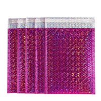 Sac de courrier laser rose rouge avec logo personnalisé, feuille métallique, emballage de transport en plastique, enveloppe de courrier en polyéthylène, sac à bulles