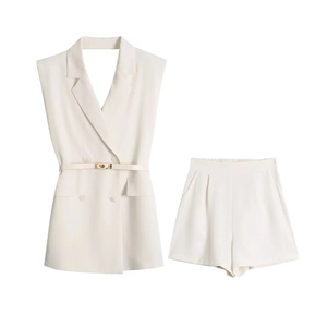 Conjunto de 2 Piezas Elegante de Verano para <span class=keywords><strong>Mujer</strong></span>: <span class=keywords><strong>Traje</strong></span> de <span class=keywords><strong>Chaleco</strong></span> Ajustado <span class=keywords><strong>con</strong></span> Cuello en V y Lazo en la Espalda - Product Image 2