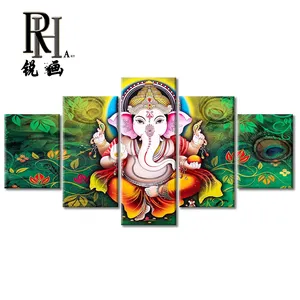 Drop Shipping 5 Stuks Hindu God Ganesha Foto 'S Hd Gedrukt 5 Panel Canvas Poster Ingelijst Kunst Aan De Muur Afdrukken