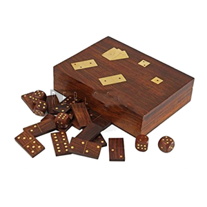 Wooden Family Board Game Set Storage Box Dominoes Dice <b>Playing</b> <b>Cards</b> Tic Tac Toe Metal Noughts & Crosses Decorative Knick Knack - Product Image 1