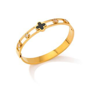 Brazalete Angelina de Acero Inoxidable Chapado en Oro con Diseño de Flor de Cuatro Esquinas, Joyería de Moda Unisex - Product Image 3