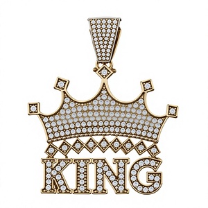 Gold Plated <b>Crown</b> <b>King</b> Pendant Necklace with Crystal Pave Hip Hop Link Chain for Party Wear - Product Image 1
