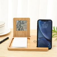 Houten Bamboe Wekker Snel Draadloos Opladen Weerklok Universele Qi Draadloze Oplader Voor Mobiele Telefoons Nieuwigheid Geschenken Set