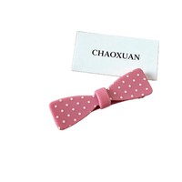 Nouvelle Arrivée Printemps/Été 2026 – Pince à Cheveux Rose à Pois avec Nœud Papillon et Griffe de Requin en Tissu, Style Élégant et Doux pour Femme