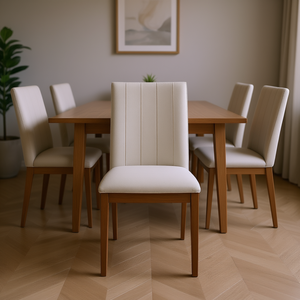 Sedia da Pranzo Contemporanea Rivestita in Tessuto con Gambe in Legno, Seduta e Schienale Confortevoli, Arredamento Moderno per la Casa - Product Image 2