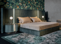 Lit King Size Moderne de Luxe en Velours Premium avec Tête de Lit Lumineuse, Ensemble de Meubles de Chambre pour Projet de Villa