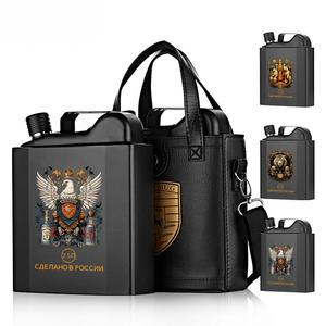 Brocca di vino russo, acciaio inossidabile 304, portatile, cuoio genuino addensato, bottiglia di spirito bianco da 88 once, grande capacità all'aperto - Product Image 1