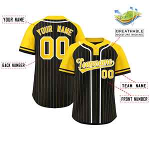 Camiseta de Softbol Personalizada con Rayas Blancas y Doradas, Mangas Raglán, Dos Botones, Auténtica y a la Moda - Product Image 2