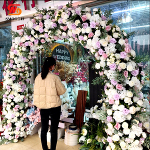 ซุ้มแต่งงานดอกกุหลาบผ้าไหมเทียมแบบเรียบหรู ดีไซน์ไม่สมมาตร ปรับขนาดได้ สีขาวม่วง สำหรับจัดดอกไม้งานแต่งงาน - Product Image 1
