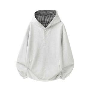 Felpa scozzese con cappuccio Double face da uomo stile coreano con colletto alla moda con botton Up Top Unisex - Product Image 6