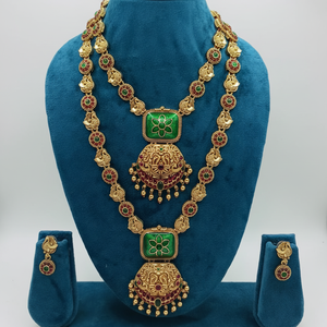 High Quality Traditional South Indian Temple Laxmi Ethnic Brass Bridal <b>Set</b> Zircon Flower Design Rose Gold Plated Certified - Product Image 2