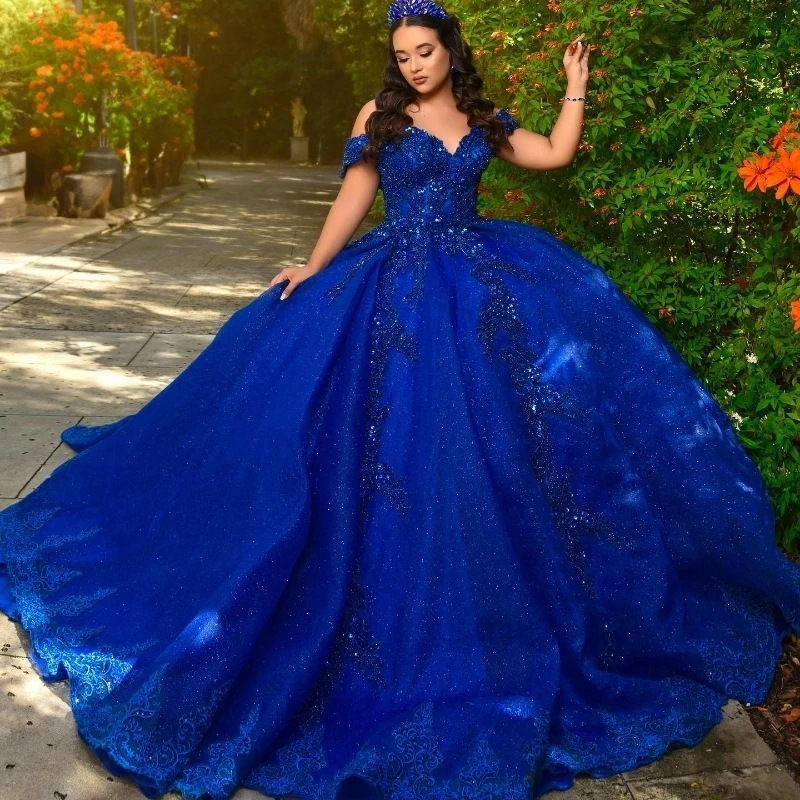 Buy Navy Blue Quinceanera Dress Glitter and Lace Design | Alibaba.com