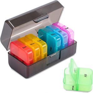 Nouveau produit : Boîte à pilules en plastique, 7 couleurs, boîte à pilules hebdomadaire jour et nuit, 14 compartiments - Product Image 1