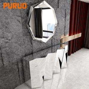 Table <span class=keywords><strong>console</strong></span> <span class=keywords><strong>d</strong></span>'<span class=keywords><strong>entrée</strong></span> en marbre noir avec miroir Puruo luxury designs pieds en acier inoxydable doré et argent - Product Image 1