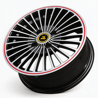 Jantes en alliage JZ 15x6.5j Et30 Pcd4x100/4x98 Cb73.1/58.6 Noir avec face usinée + rainure rouge extérieure