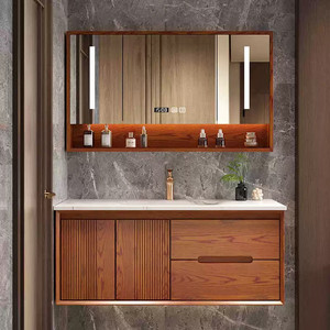 Wholesale Mid-CenturyModern Wood Bathroom Vanity Set With LED Mirror Display 60 In Wall Mounted Contemporary - Product Image 3