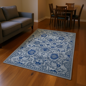 Tappeto Orientale D0100H5GMI8 8X10 Rettangolare Blu Argento Antimacchia Anti-pelo per Casa Ufficio Camera da Letto Soggiorno - Product Image 2