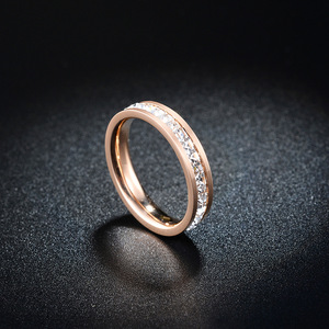 Anel de titânio de aço cheio de diamante, para casal, para casal, unissex, fileira dupla, de diamante, anel de noivado - Product Image 6