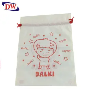 custom printed pe quality drawstring wedding candy carry plastic polybag