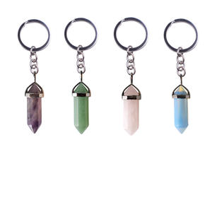 Pendentif en cristal de chakra hexagonal en forme de balle, pierre précieuse, porte-clés, porte-clés en quartz pointu argenté pour femmes et hommes - Product Image 1