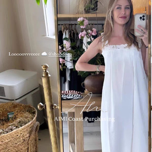 Robe midi blanche ample sans manches pour femme, en dentelle brodée, style français, romantique, naturelle, respirante et résistante - Product Image 5