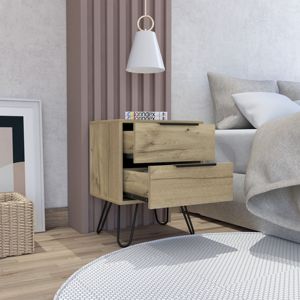 DB <b>Light</b> <b>Oak</b> 2-Drawer Rectangle Nightstand Modern Luxury Antique Bedroom Furniture for Home and Apartment Use - Product Image 2