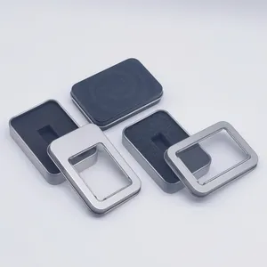 In Stock Custom Small Rectangular USB Keycap Packaging Metal Box Clear Top Tin Container