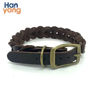 Hanyang OEM Custom soft pu plain vegan padded braid handmade Collar neutral braided leather dog collar With Metal Buckle