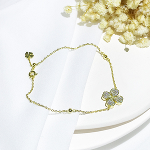 Pulsera de trébol de amor chapado en oro para mujer, conjunto de joyería fina de Plata de Ley 925, exquisita pulsera artesanal, collar, novedad - Product Image 3