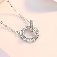 Bijoux simples 925 Sterling Silver Fashion Two Linked Round Circle Zircon Pendentif Collier pour femmes filles