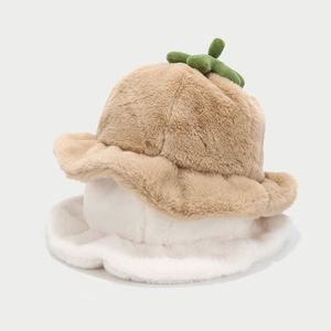 2024 Autumn Winter Cute Fashion <b>Lady</b> Girl Pumpkin Design <b>Fur</b> Bucket <b>Hat</b> - Product Image 3