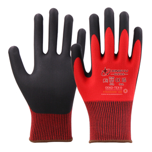 XINGYU Men's Work Safety <strong>Gloves</strong> <strong>Red</strong> Polyester Shell &amp; Black Nitrile Coated Anti-Slip Wholesale Construction <strong>Gloves</strong> - Product Image 1