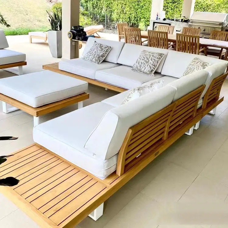 Роскошный отель досуг уличная мебель набор дизайн патио диван алюминиевый водонепроницаемый Тиковый диван садовая мебель диваны